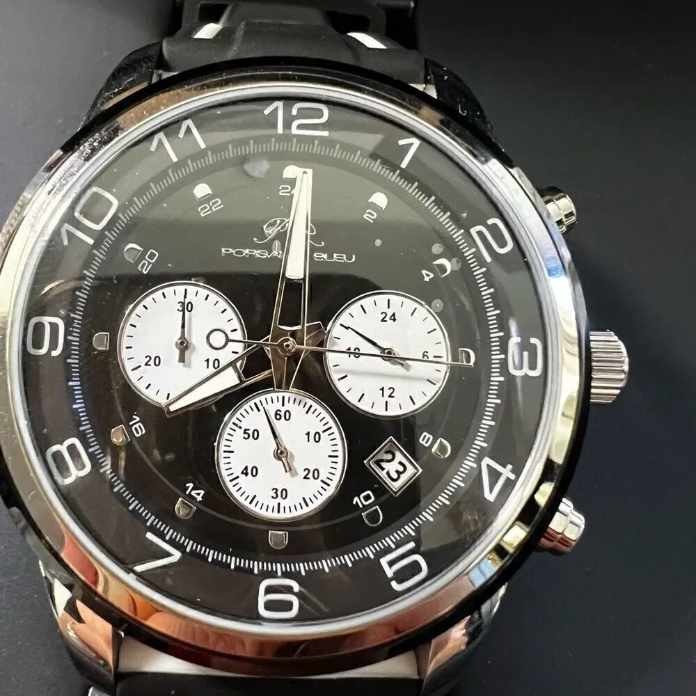Porsamo Bleu Arthur Men's Chronograph Black Silver Silicone Quartz Wrist Watch